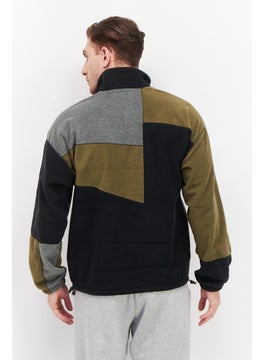 Fourlaps Men High Neck Long Sleeve Colorblock Half Zip Sweatshirt, Olive  - Image 3