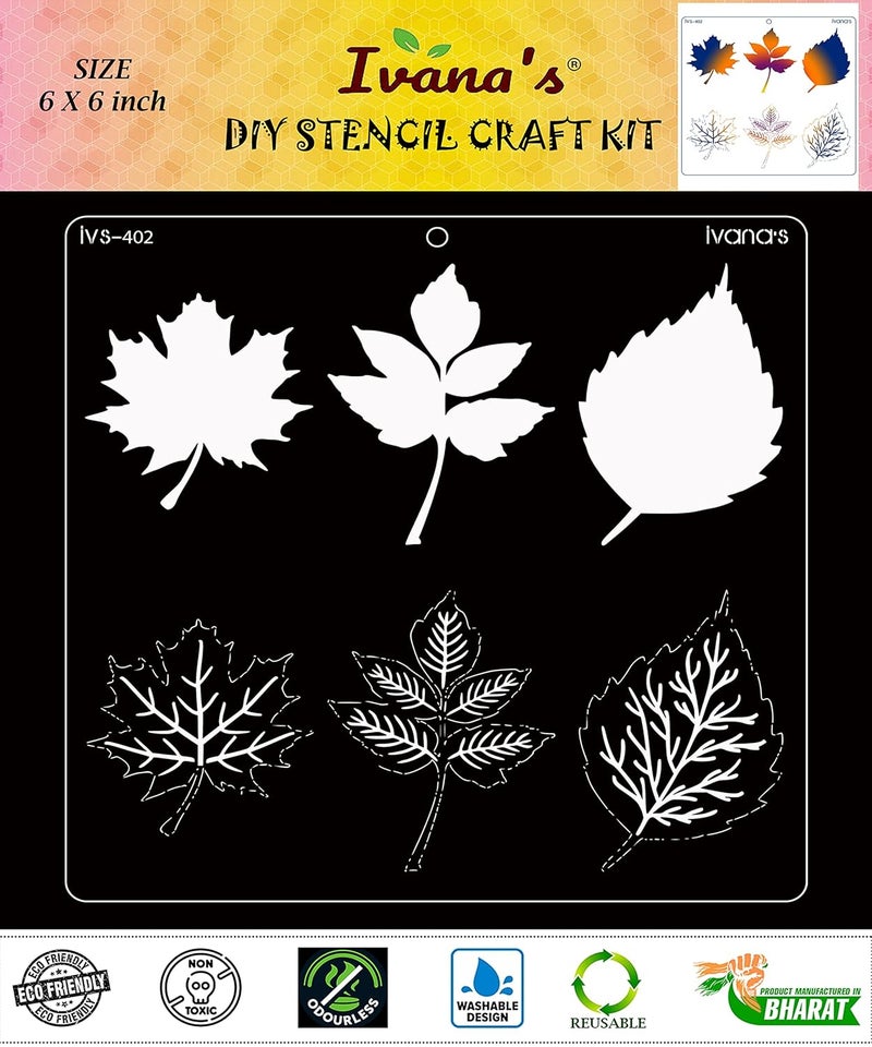 ivana's Ivana's Leaves Stencil for Art & Craft, Reusable DIY Decorative Stencil for Painting on Canvas, Fabric, Cloth, Paper, Glass, Furniture and Wall, Size - 6 x 6 inch, IVS-402  - Image 1