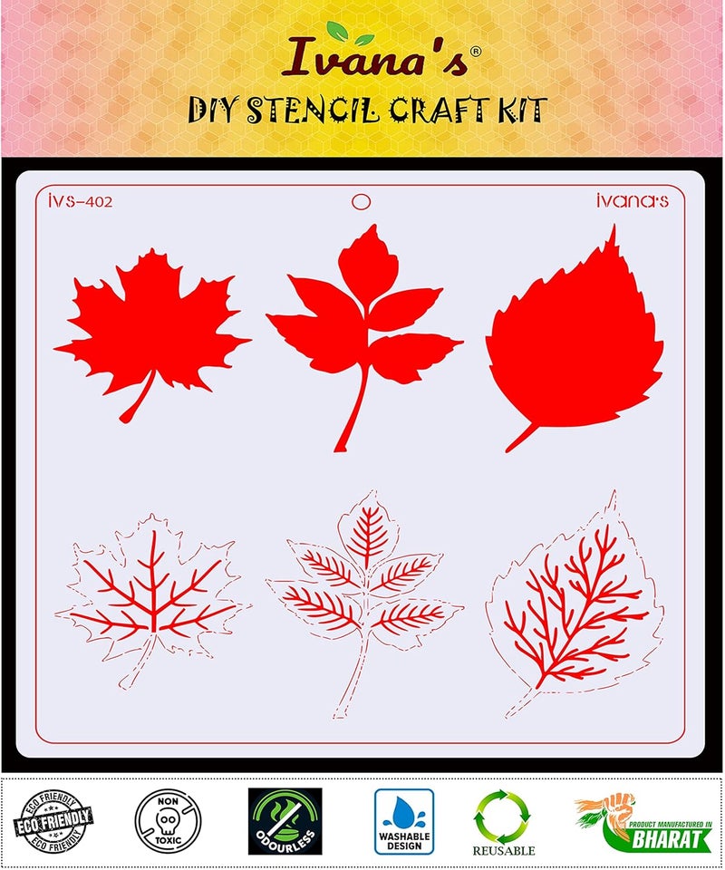 ivana's Ivana's Leaves Stencil for Art & Craft, Reusable DIY Decorative Stencil for Painting on Canvas, Fabric, Cloth, Paper, Glass, Furniture and Wall, Size - 6 x 6 inch, IVS-402  - Image 2