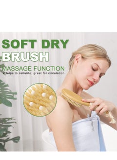 spa luxetique 4-Piece Natural Bristle Body Care Set – Exfoliating Dry Brush, Face Massager & Volcanic Stone for Skin Renewal (Wooden Handle)  - Image 2