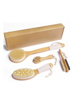 spa luxetique 4-Piece Natural Bristle Body Care Set – Exfoliating Dry Brush, Face Massager & Volcanic Stone for Skin Renewal (Wooden Handle)  - Image 1