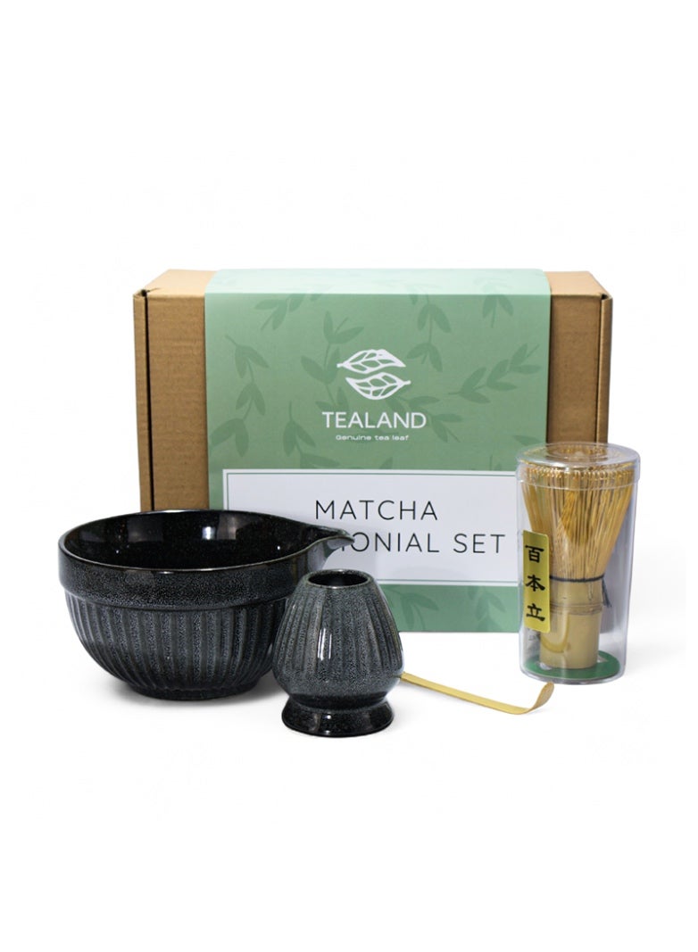 Tealand Premium Matcha Tea Set, 4-Piece Traditional Japanese Kit with Bamboo Whisk , Bamboo Scoop , Ceramic Bowl & Ceramic Whisk Holder, Complete Ceremony Set for Authentic Matcha Making - Image 1