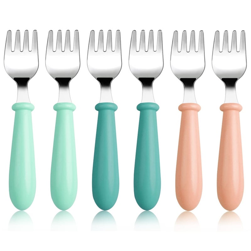 Pimoys 6 Pieces Toddler Forks Baby Forks Kids Forks With Round Handle  Stainless Steel Toddler Utensils Baby Silverware Metal Cutlery Set Bpa Free  Dishwasher Safe - Image 1
