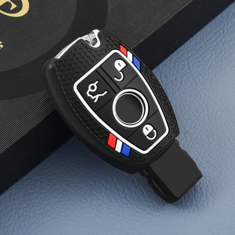 OATSBASF Silicone Key Case Cover for Mercedes Benz W204 W211 with 3-Colour Stripe - Image 5