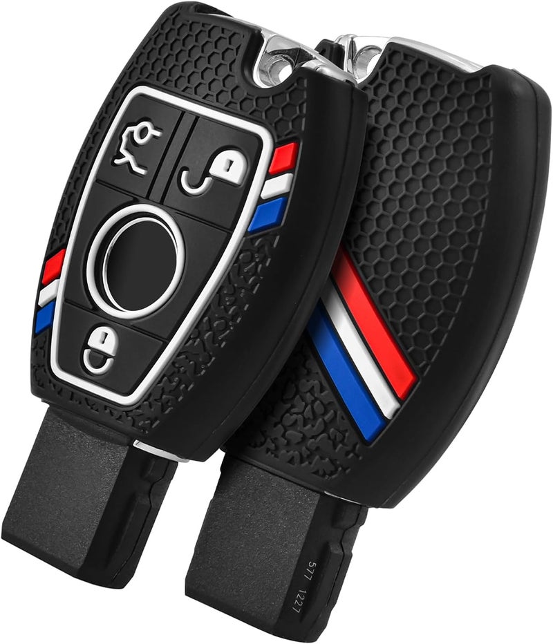 OATSBASF Silicone Key Case Cover for Mercedes Benz W204 W211 with 3-Colour Stripe - Image 1