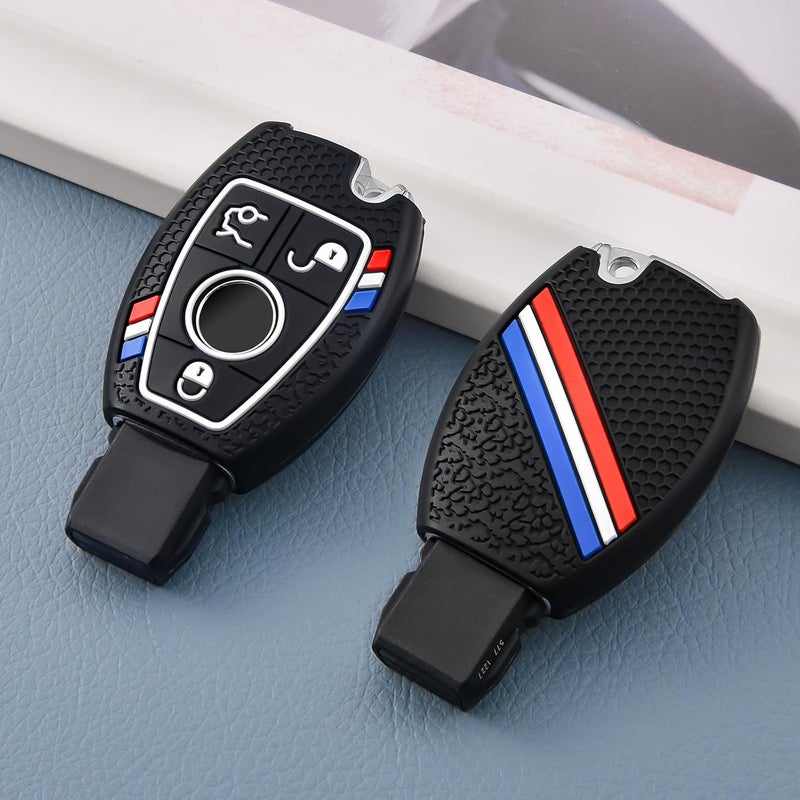 OATSBASF Silicone Key Case Cover for Mercedes Benz W204 W211 with 3-Colour Stripe - Image 4