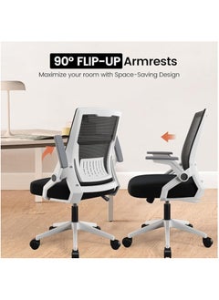 AIWANTO Ergonomic Office Chair Computer Desk Chair Comfy with Adjustable Lumbar Spine Support Mid-Back Mesh Gaming Chair with Flip-up Armrest Tilt Function Task Chair for Home Bedroom White  - Image 2