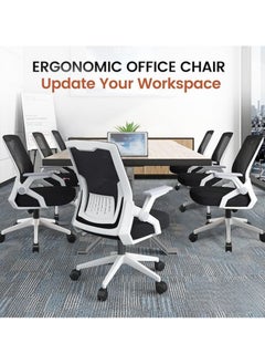 AIWANTO Ergonomic Office Chair Computer Desk Chair Comfy with Adjustable Lumbar Spine Support Mid-Back Mesh Gaming Chair with Flip-up Armrest Tilt Function Task Chair for Home Bedroom White  - Image 4