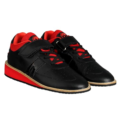 RXN Natural Leather with Mesh Lining, Velcro Gold MEDA-List Weightlifting Shoes for Men, Black, 8 UK, (WLS1-BLACK-08) - Image 1