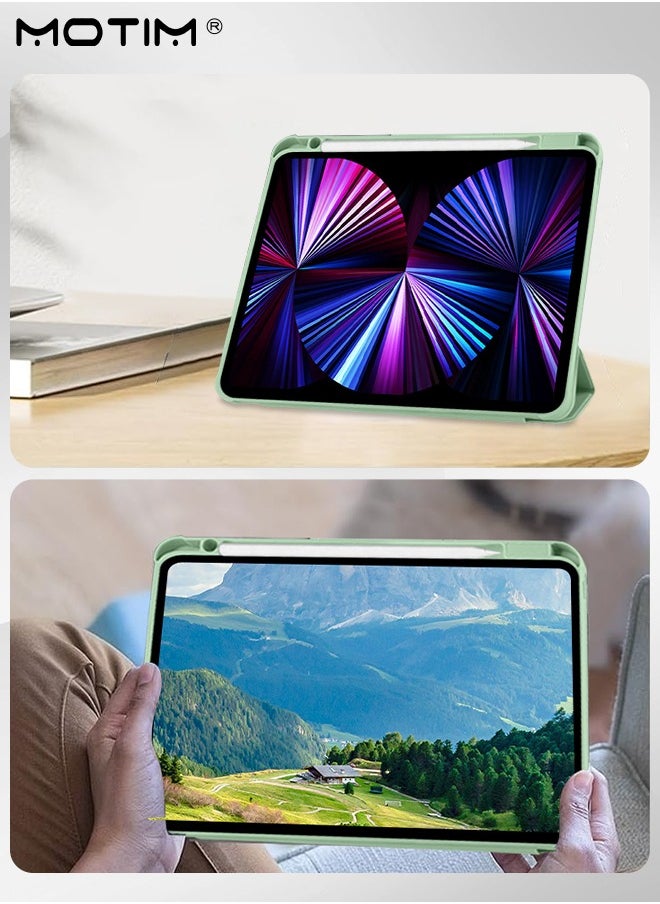 موتيم - حافظة لأجهزة Apple iPad Pro مقاس 11 بوصة موديل 2022/2021/2020/2020/2018 (الجيل الرابع/الثالث/الثاني/الجيل الأول)، حامل قلم رصاص مدمج، حامل متعدد الزوايا بتصميم قابل للطي على شكل Y، استيقاظ/سكون تلقائي، غلاف ذكي واقي ضد الصدمات - Image 1