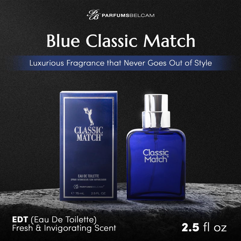 PB ParfumsBelcam PB بارفومز بيلكام بلو كلاسيك ماتش بخاخ ماء تواليت للرجال - عطر فوار عصري، نوتات من البطيخ، الطحلب والباتشولي، بديل كولونيا، عطر مميز - 2.54 أونصة سائلة - Image 2