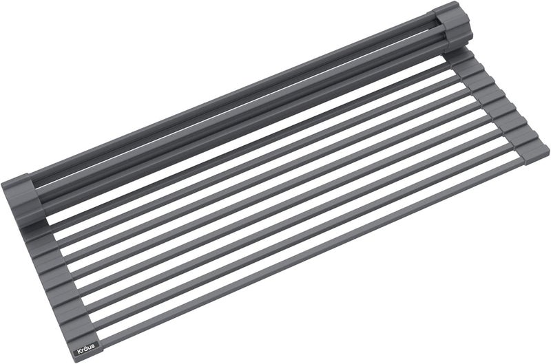 Kraus KRM-11DG Multipurpose Over Sink Roll-Up Dish Drying Rack, Dark Grey - Image 1