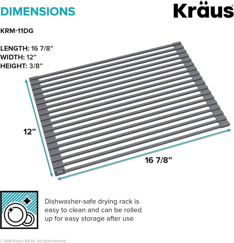 Kraus KRM-11DG Multipurpose Over Sink Roll-Up Dish Drying Rack, Dark Grey - Image 5