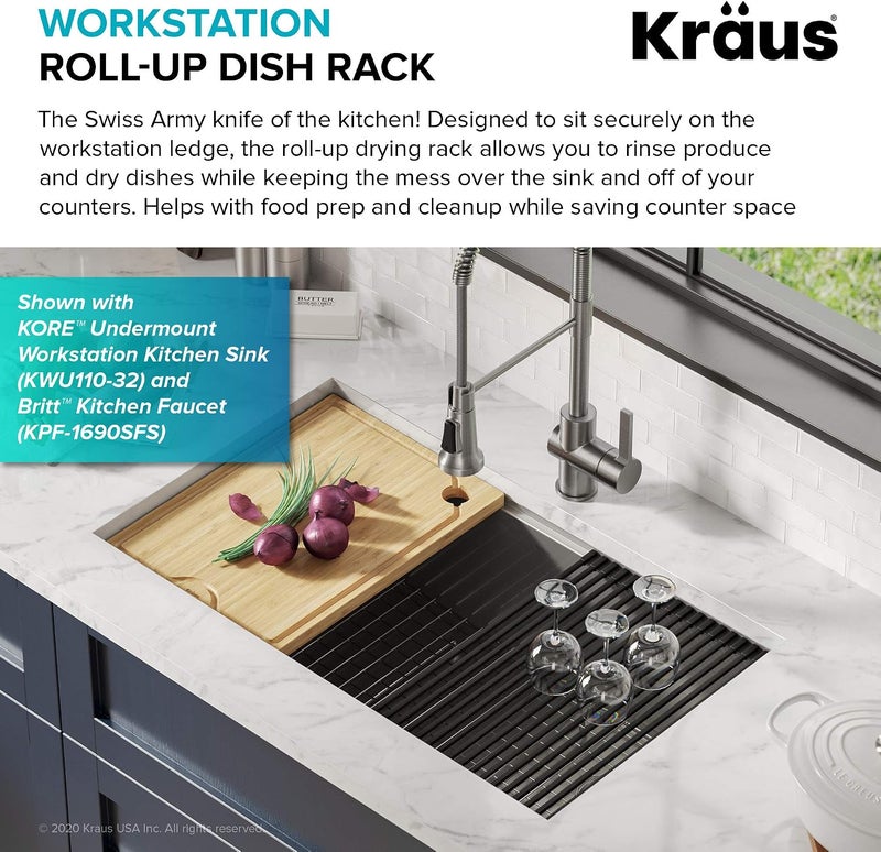 Kraus KRM-11DG Multipurpose Over Sink Roll-Up Dish Drying Rack, Dark Grey - Image 3
