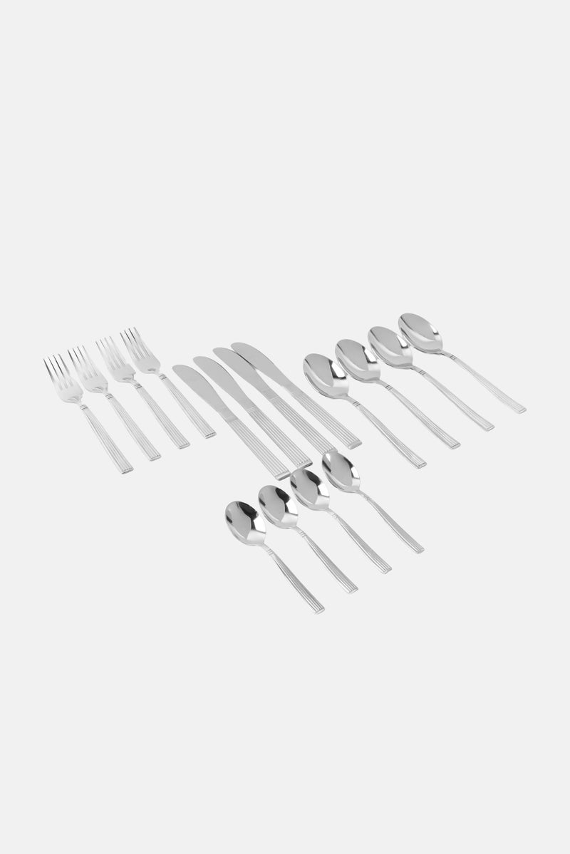 Home Basics 16 Pieces Cutlery Stripes Flatware Set, Silver - Image 1