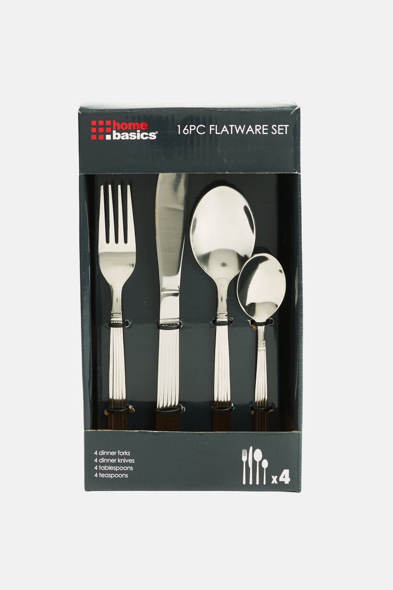 Home Basics 16 Pieces Cutlery Stripes Flatware Set, Silver - Image 2