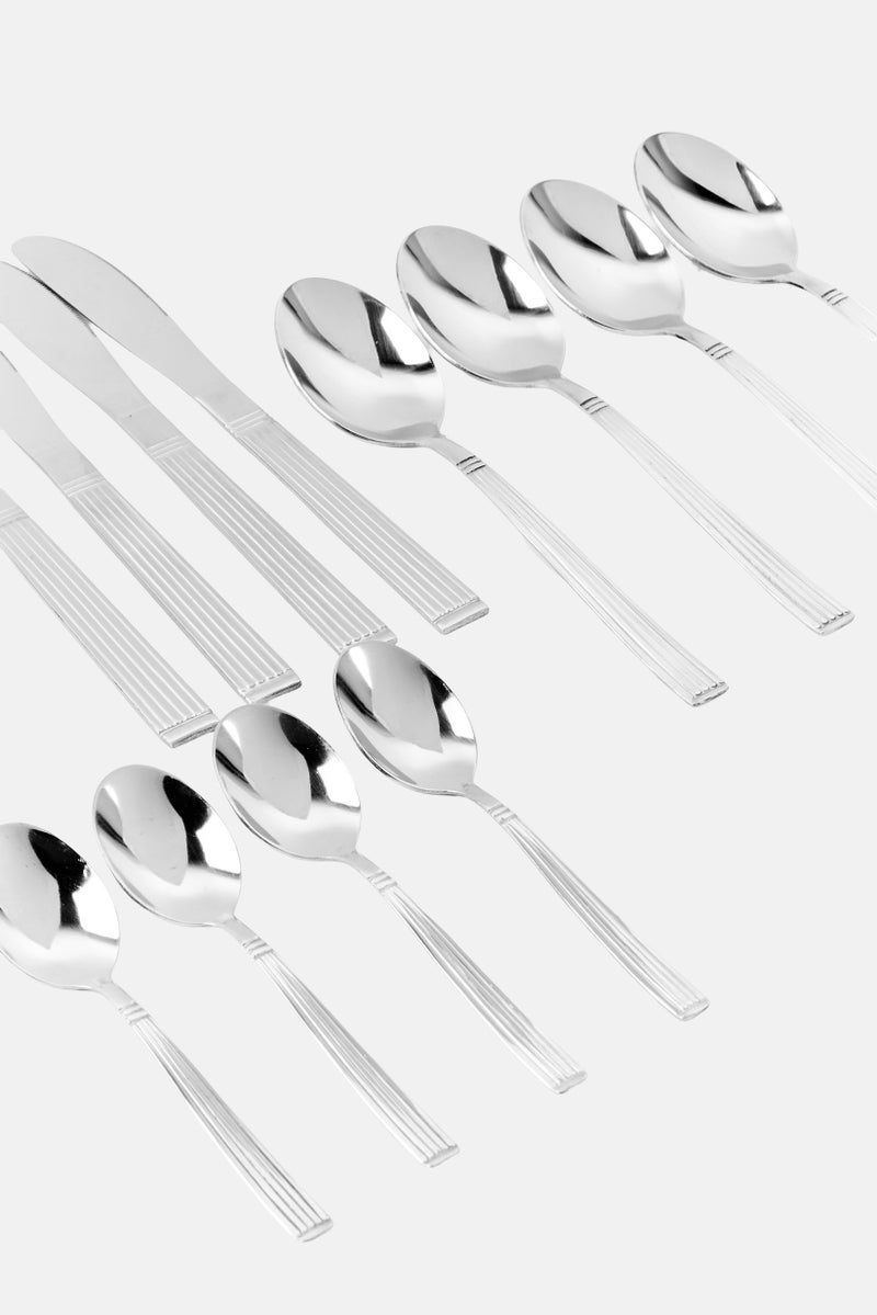 Home Basics 16 Pieces Cutlery Stripes Flatware Set, Silver - Image 4