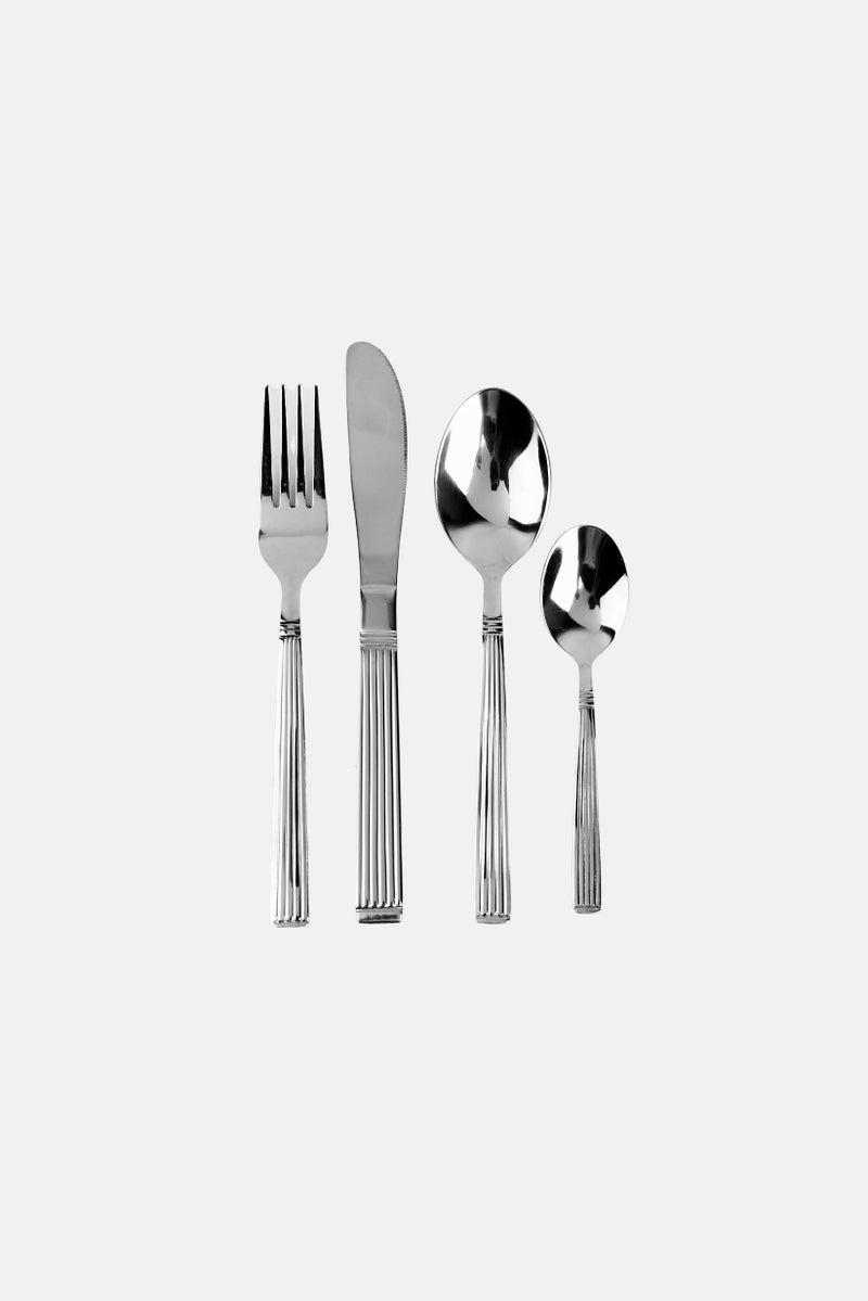 Home Basics 16 Pieces Cutlery Stripes Flatware Set, Silver - Image 3