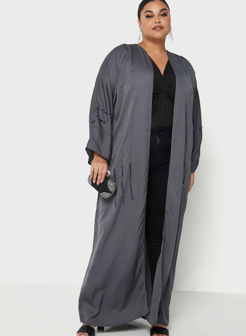 Hayas Closet Curve Embellished Piping Detail Abaya