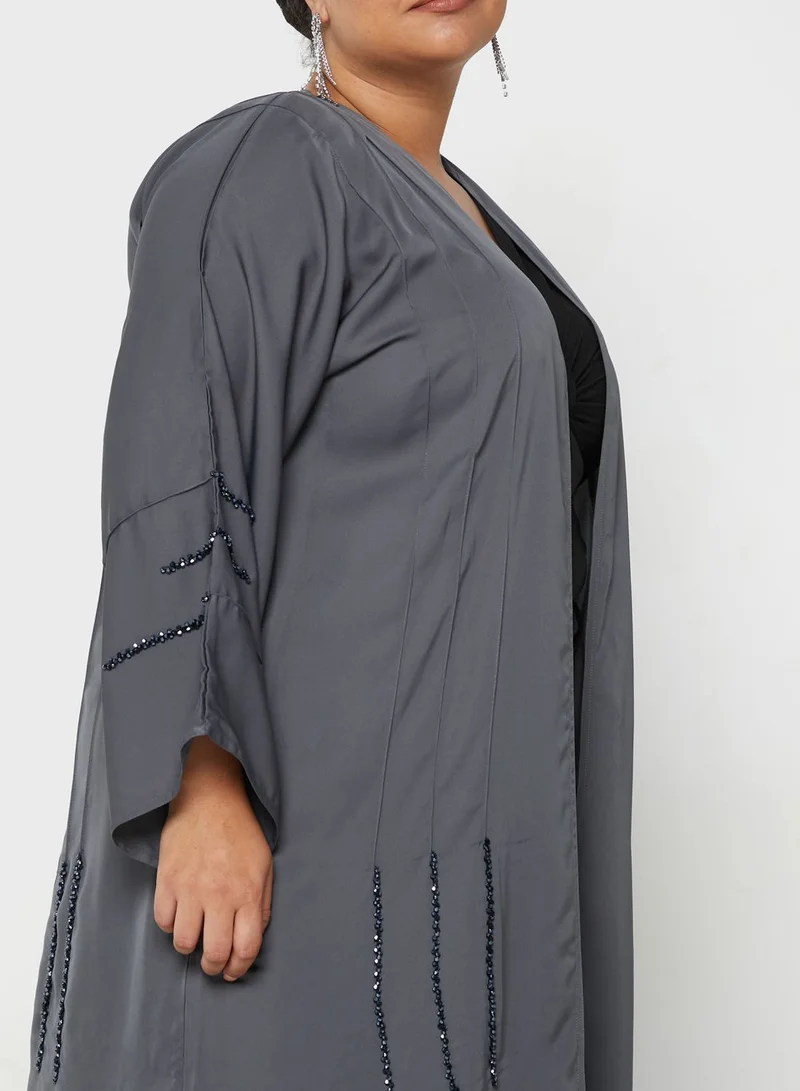 Hayas Closet Curve Embellished Piping Detail Abaya