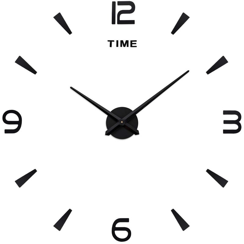 AILILIFE 3D DIY Wall Clock Decor Sticker Mirror Frameless Large DIY Wall Clock Kit for Home Living Room Bedroom Office Decoration (Black) - Image 1