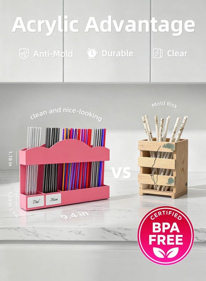 FOOGWEE 9.8" Acrylic Straw Holder for Cabinet Door - Straw Organizer with Ultra-Sticky Adhesive, Kitchen & RV Essensials, 5-Compartment Storage for Reusable Straws & Brushes, Colored Pencils, Markers - Image 3