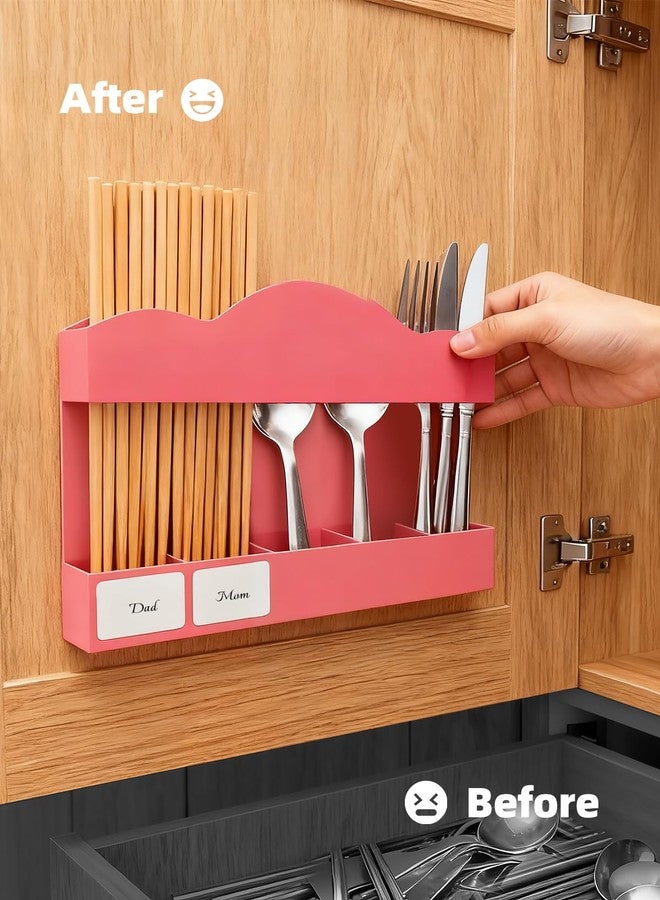 FOOGWEE 9.8" Acrylic Straw Holder for Cabinet Door - Straw Organizer with Ultra-Sticky Adhesive, Kitchen & RV Essensials, 5-Compartment Storage for Reusable Straws & Brushes, Colored Pencils, Markers - Image 2