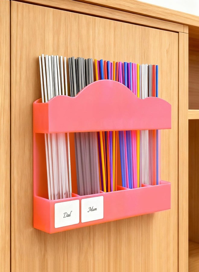 FOOGWEE 9.8" Acrylic Straw Holder for Cabinet Door - Straw Organizer with Ultra-Sticky Adhesive, Kitchen & RV Essensials, 5-Compartment Storage for Reusable Straws & Brushes, Colored Pencils, Markers - Image 1