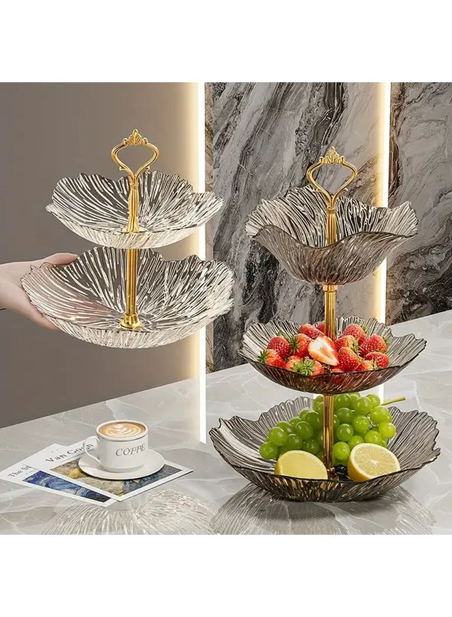 Golden Two Tier Plastic Dessert Stand with Wave Edge for Cakes Fruits Pastries - Image 1