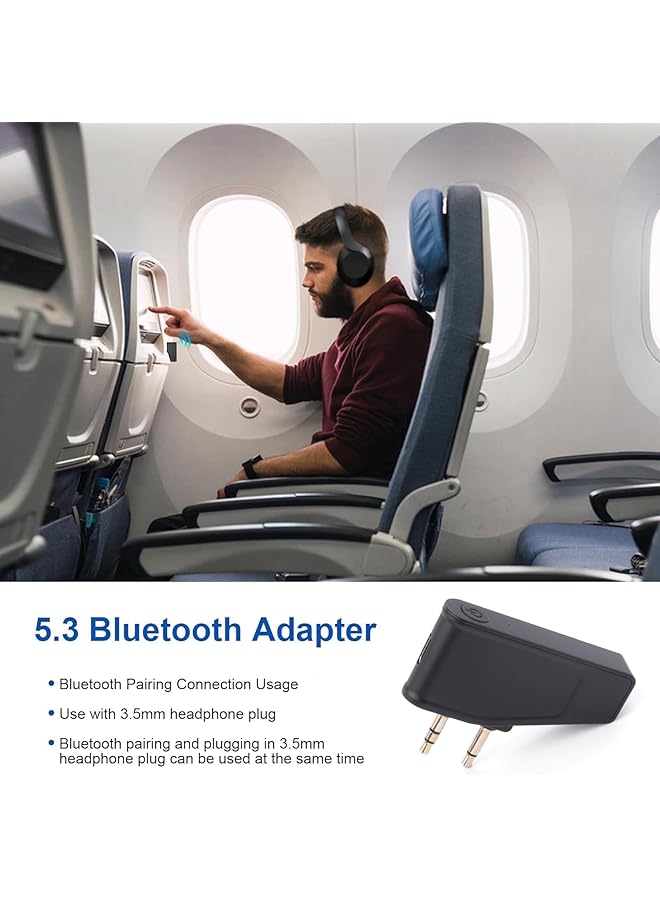 erorex 2 In 1 Bluetooth 5.3 Adapter For Wireless Wired Headphones Airplane Bluetooth Adapter With 3.5Mm Aux Jack Compatible With Airplane Home Tv Gym Boats Car Foldable Single Double Gold Plug - Image 4