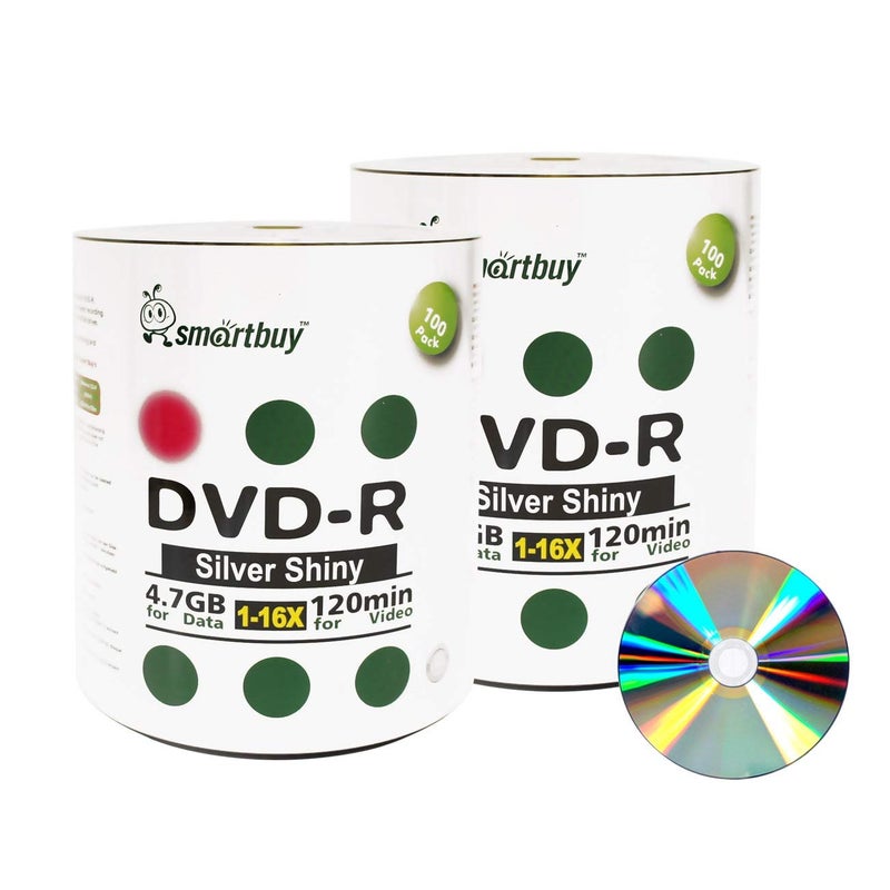 Smartbuy Smart Buy 200 Pack DVD-r 4.7gb 16x Shiny Silver Blank Data Video Movie Recordable Media Disc, 200 Disc 200pk - Image 1