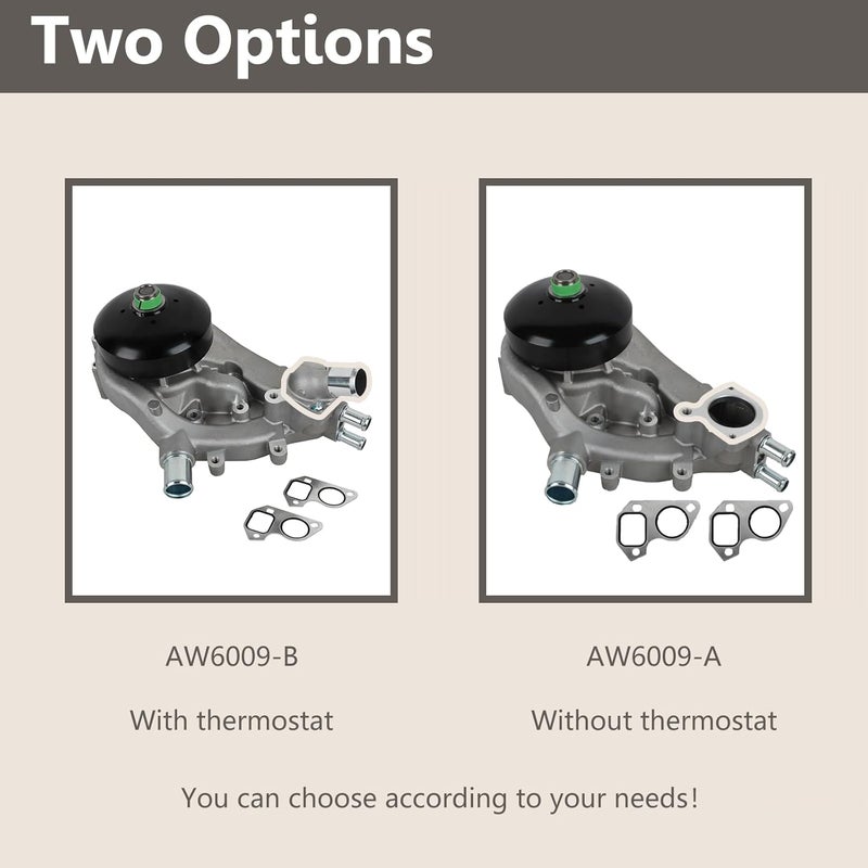 EvTok Water Pump Kit AW6009 with Coolant Thermostat and Gasket for Buick/Cadillac/Chevrolet/GMC/Hummer/Saab V8 Engines - Image 4