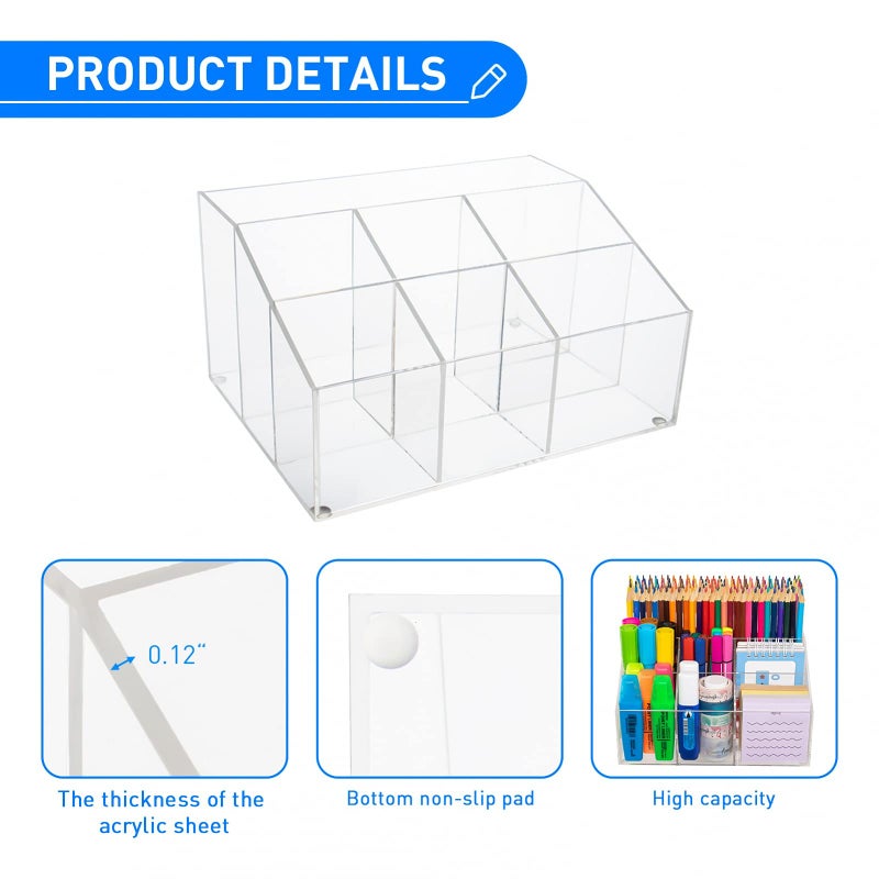 COYMOS Acrylic Pen Holder, Clear Desk Organizer for Pencils, Stationery, Office Home & Art Supplies - Image 4