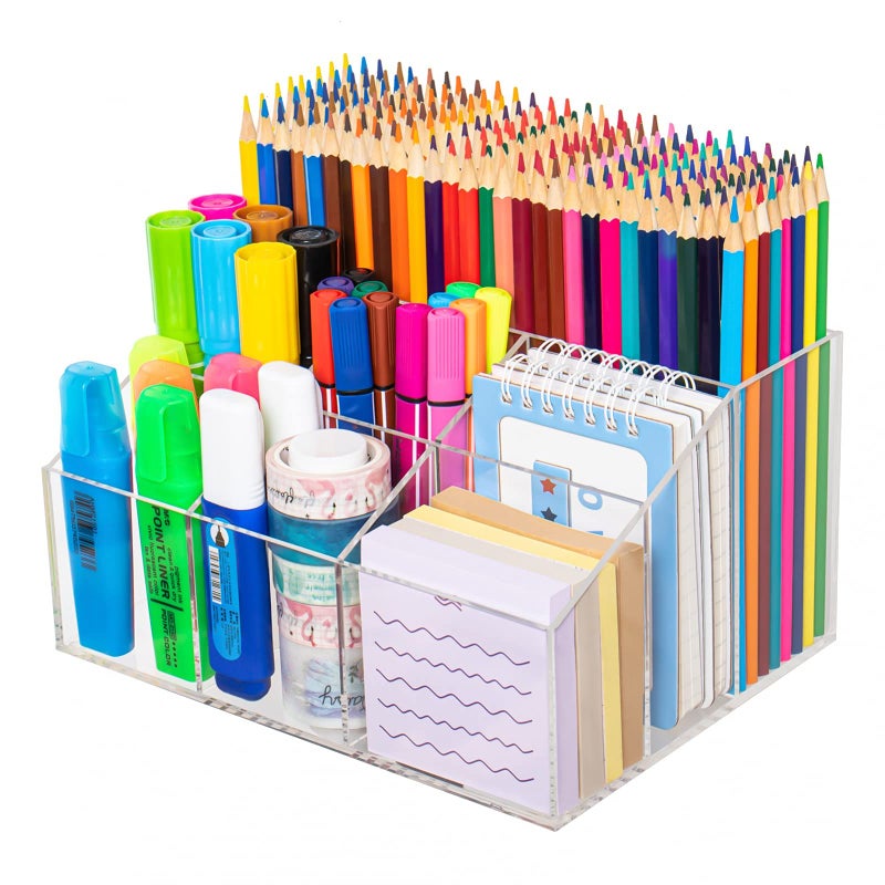 COYMOS Acrylic Pen Holder, Clear Desk Organizer for Pencils, Stationery, Office Home & Art Supplies - Image 1