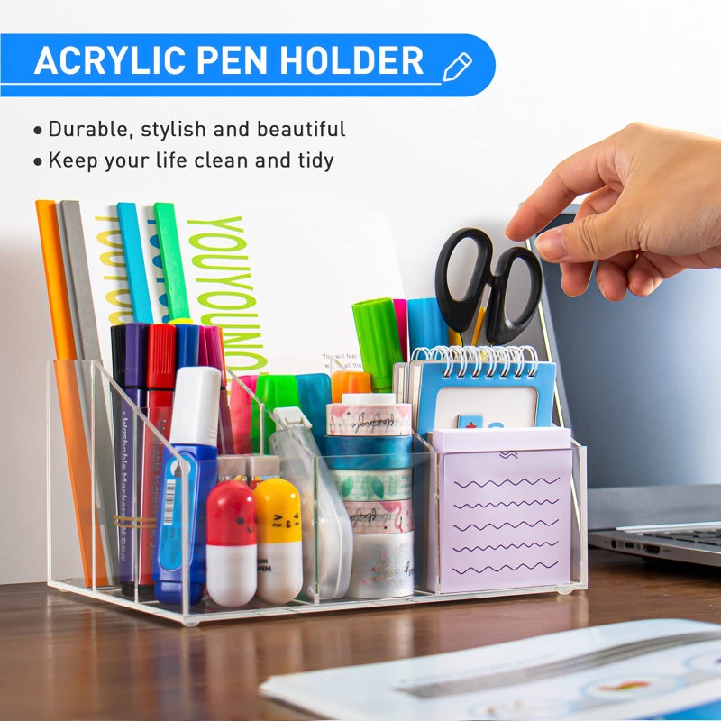 COYMOS Acrylic Pen Holder, Clear Desk Organizer for Pencils, Stationery, Office Home & Art Supplies - Image 3