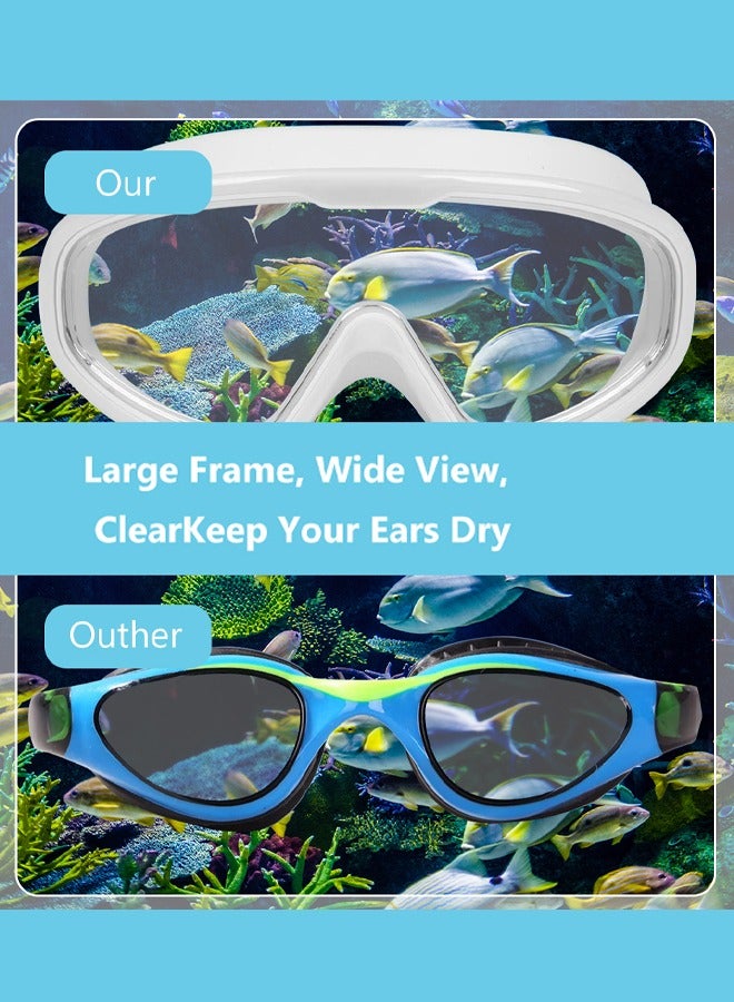 Captaintech Large Frame Clear Swim Goggles with Swimming Cap, Earplugs, and Nose Clip - Leak-Proof UV Anti Fog Swimwear Eyewear - Unisex Men Women - Image 3