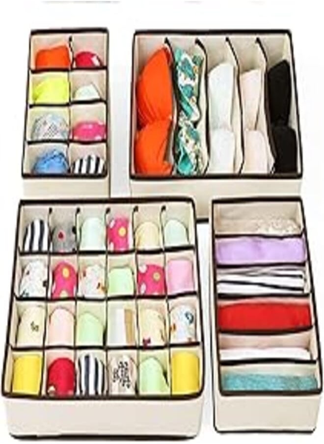 Eranqo Eranqo Socks Organizer for Wardrobe - Foldable Drawer Organiser Storage Box 24 Cell Collapsible Wardrobe Shelf Divider for Storing Socks, Underwear, Clothes (Color) (Set of 2) (Beige) 