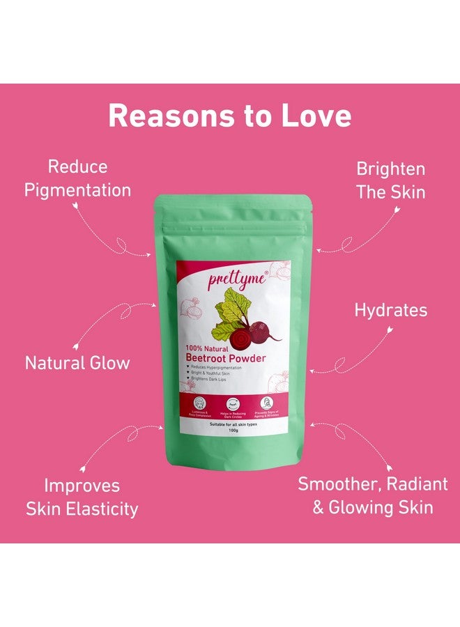 Pretty Me Natural Beetroot Powder For Skin, Hair & Lips (100g) | 100% Pure | Face Pack for Glowing & Shining Skin | Helps In Anti - Ageing & Natural Pink Blush - Safe For All Skin Type - Image 2
