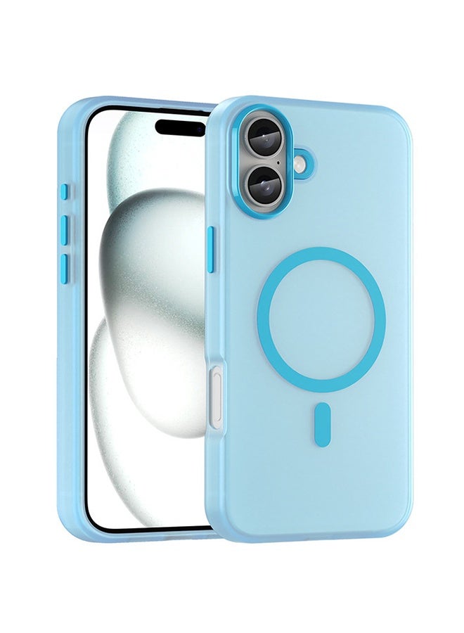 Magnetic Case with Lanyard for Apple iPhone 16, Compatible with MagSafe, Translucent Matte Back Shockproof Phone Cover - Light Blue - Image 2