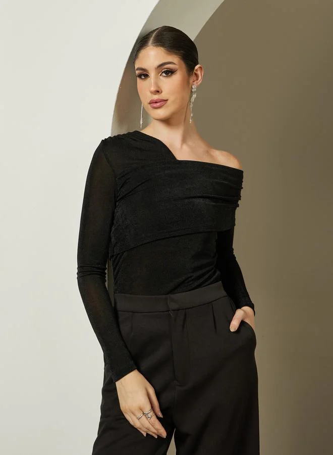 Styli Styli Asymmetric Neck One Shoulder Knit Top