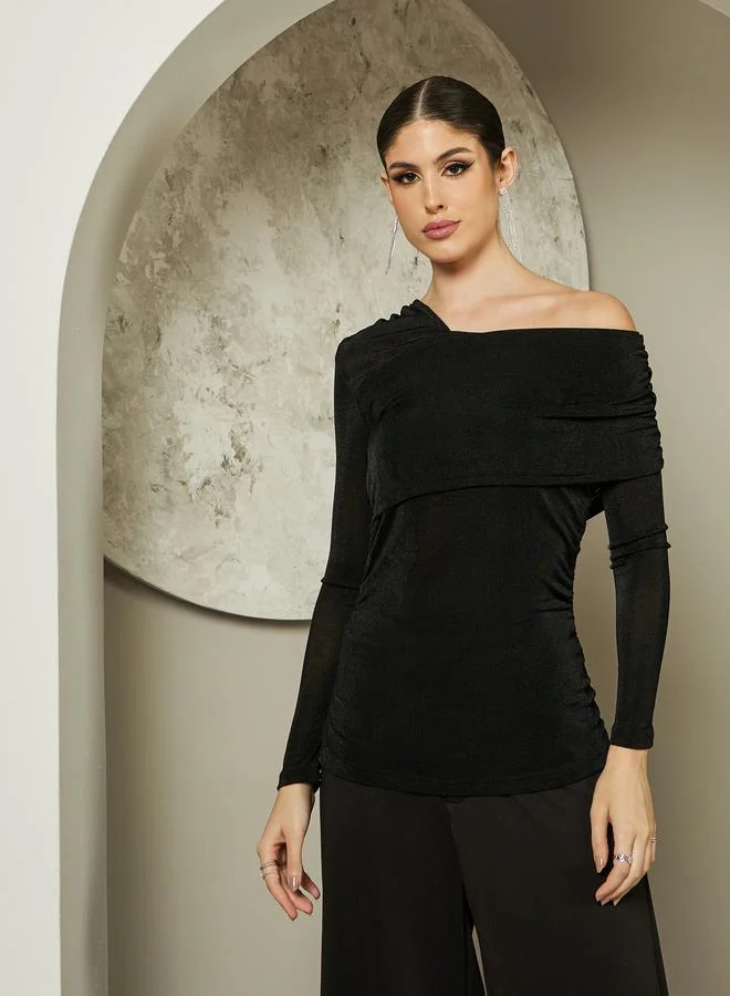 Styli Styli Asymmetric Neck One Shoulder Knit Top