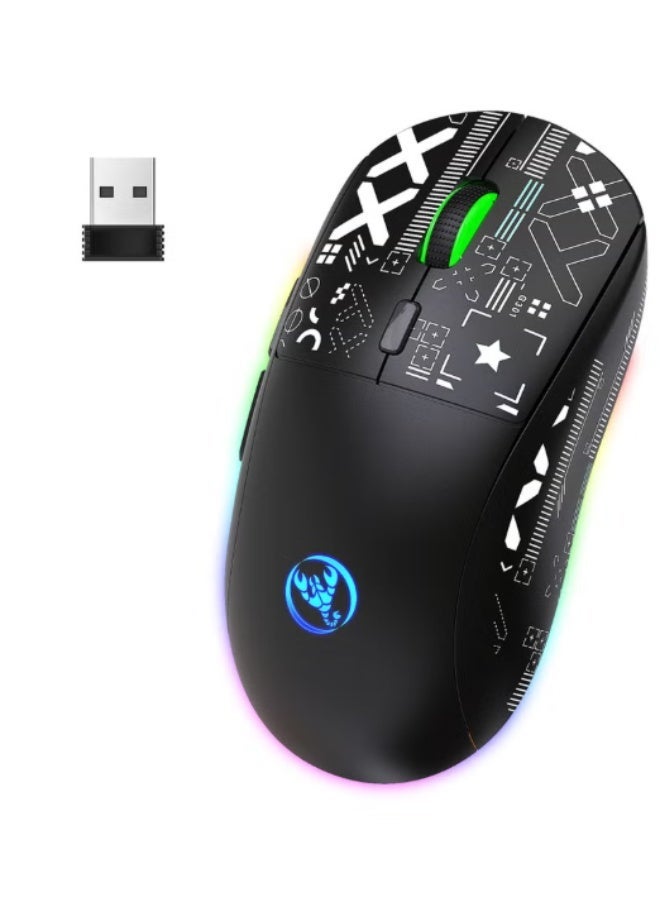 HXSJ T90 Gaming Mouse, Wired/Wireless/Bluetooth Tri Modes, Wireless Mouse for Laptop, Portable Type C Charging 5 Level DPI Mouse with 12 RGB Lighting Modes - Image 1