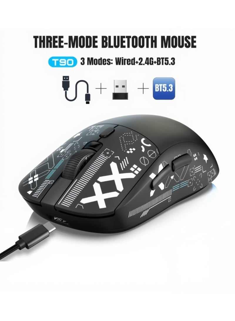 HXSJ T90 Gaming Mouse, Wired/Wireless/Bluetooth Tri Modes, Wireless Mouse for Laptop, Portable Type C Charging 5 Level DPI Mouse with 12 RGB Lighting Modes - Image 2