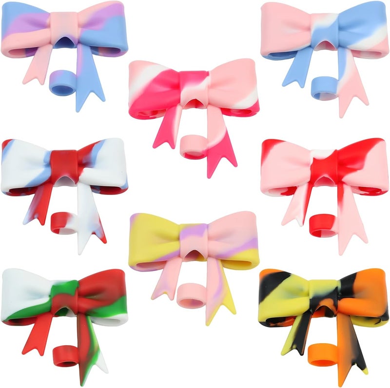 Hpebl 8Pcs Silicone Straw Toppers Covers for Stanley Cups 40/30oz 10mm(0.4in) Dust-Proof Bow Straw Covers Toppers Suitbale for Stanley Cup Accessories Reusable Straws Caps (Colorful-P) - Image 1