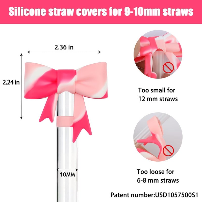 Hpebl 8Pcs Silicone Straw Toppers Covers for Stanley Cups 40/30oz 10mm(0.4in) Dust-Proof Bow Straw Covers Toppers Suitbale for Stanley Cup Accessories Reusable Straws Caps (Colorful-P) - Image 2