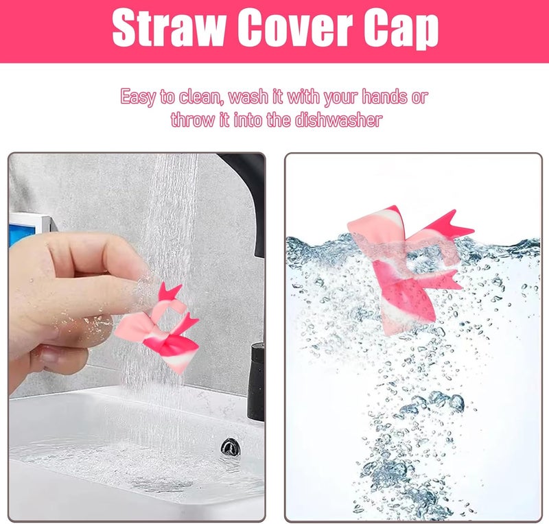 Hpebl 8Pcs Silicone Straw Toppers Covers for Stanley Cups 40/30oz 10mm(0.4in) Dust-Proof Bow Straw Covers Toppers Suitbale for Stanley Cup Accessories Reusable Straws Caps (Colorful-P) - Image 3