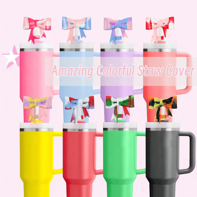 Hpebl 8Pcs Silicone Straw Toppers Covers for Stanley Cups 40/30oz 10mm(0.4in) Dust-Proof Bow Straw Covers Toppers Suitbale for Stanley Cup Accessories Reusable Straws Caps (Colorful-P) - Image 5