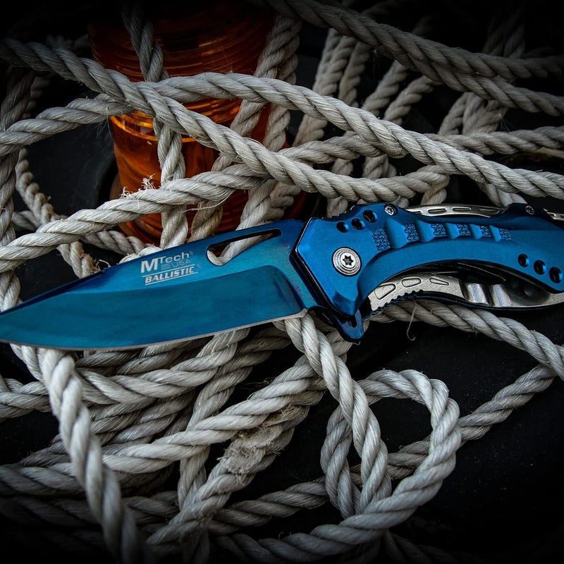 MTECH USA Folding Knife, 3.75-Inch Half-Serrated Blade, Titanium Coating, Glass Breaker, Pocket Clip - Image 5