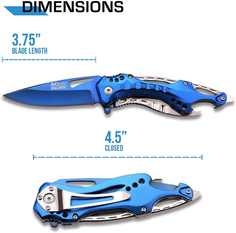 MTECH USA Folding Knife, 3.75-Inch Half-Serrated Blade, Titanium Coating, Glass Breaker, Pocket Clip - Image 2
