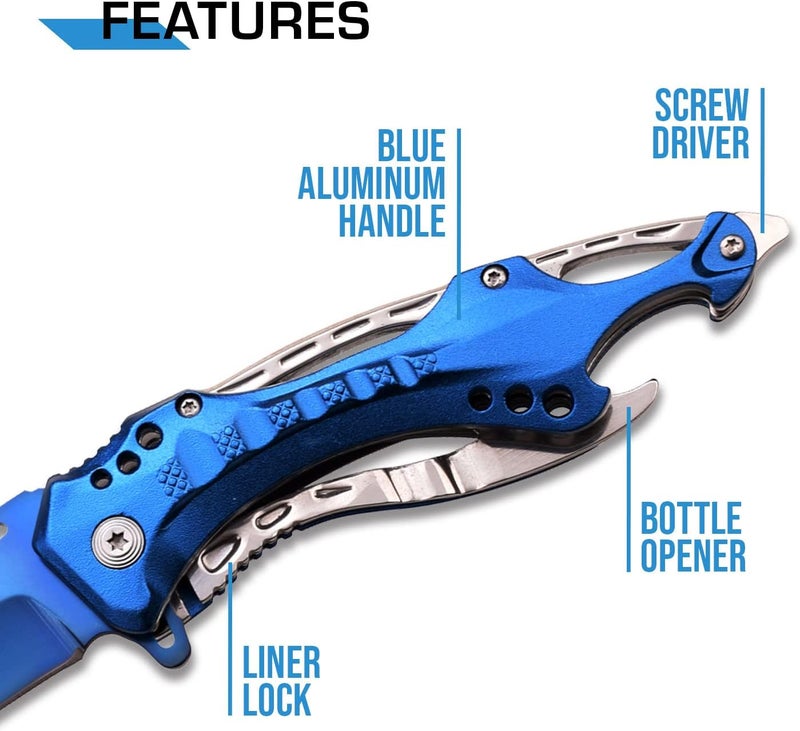 MTECH USA Folding Knife, 3.75-Inch Half-Serrated Blade, Titanium Coating, Glass Breaker, Pocket Clip - Image 4